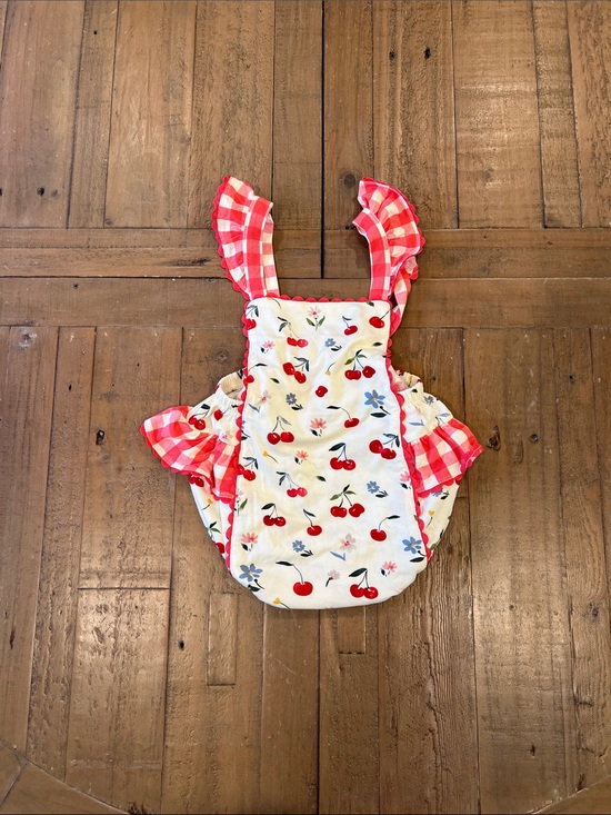 Angel dear Other - Angel dear bamboo cherry flower bubble romper 6-12 months plaid ruffles